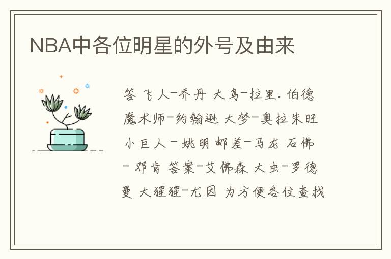 NBA中各位明星的外号及由来
