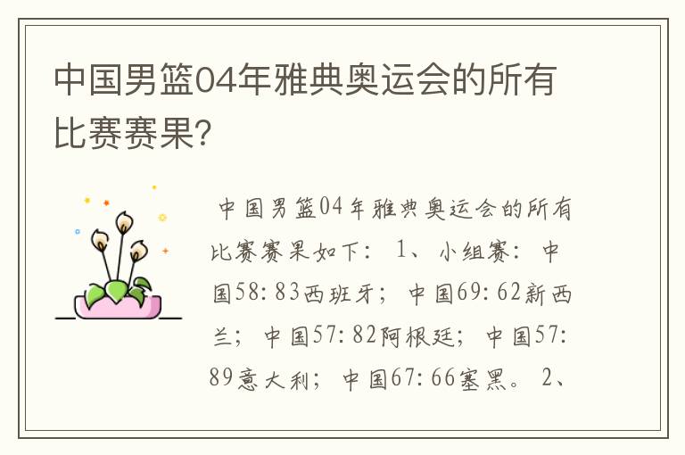 中国男篮04年雅典奥运会的所有比赛赛果？