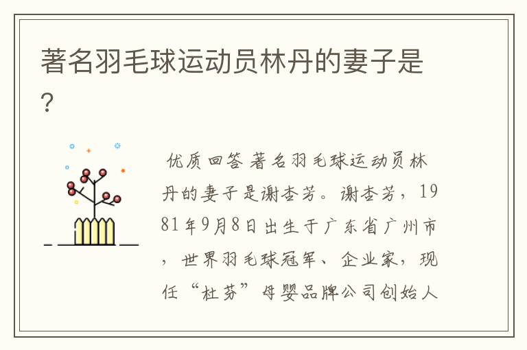 著名羽毛球运动员林丹的妻子是?