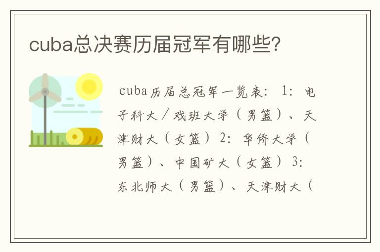 cuba总决赛历届冠军有哪些？