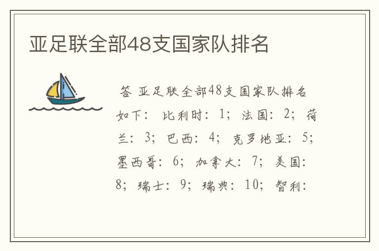 亚足联全部48支国家队排名