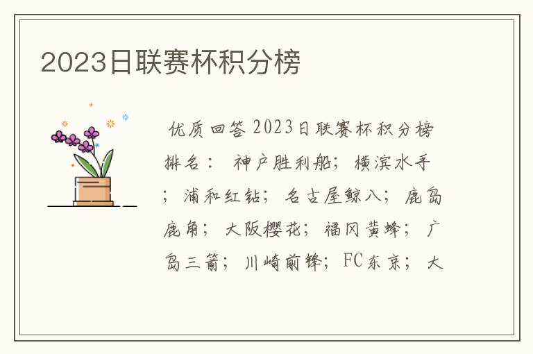 2023日联赛杯积分榜