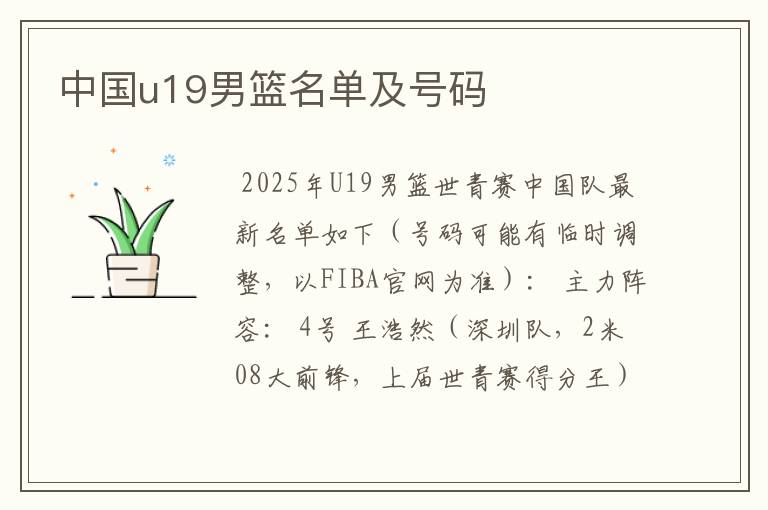中国u19男篮名单及号码