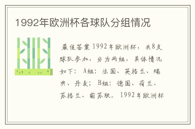 1992年欧洲杯各球队分组情况