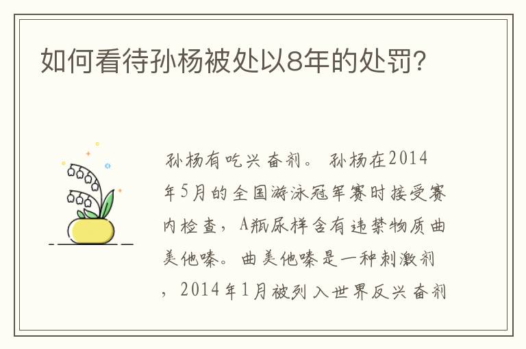 如何看待孙杨被处以8年的处罚？