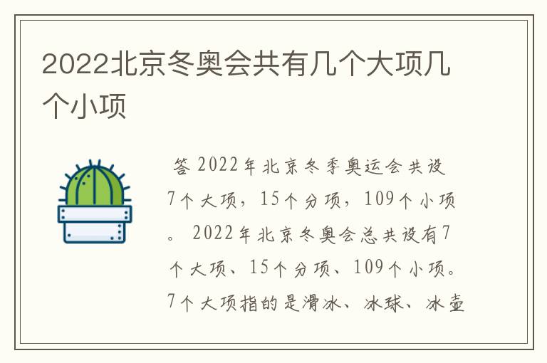 2022北京冬奥会共有几个大项几个小项