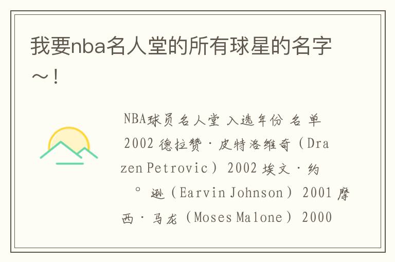 我要nba名人堂的所有球星的名字～！