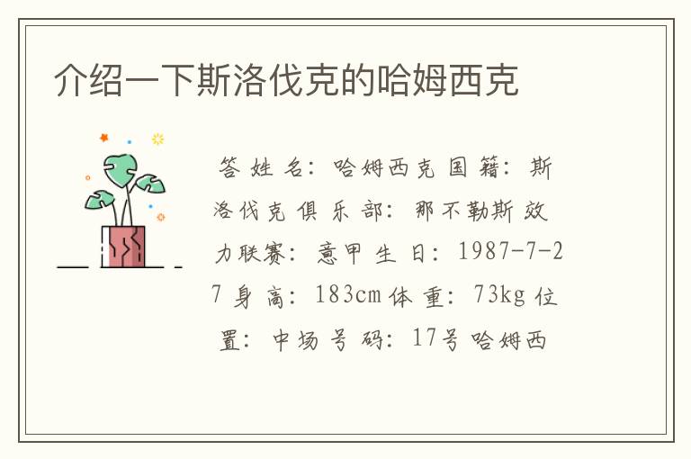 介绍一下斯洛伐克的哈姆西克