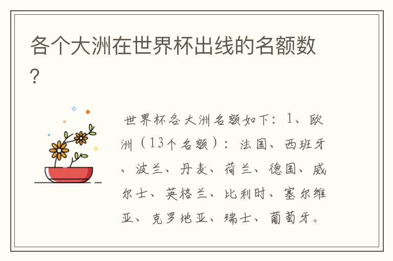 各个大洲在世界杯出线的名额数?