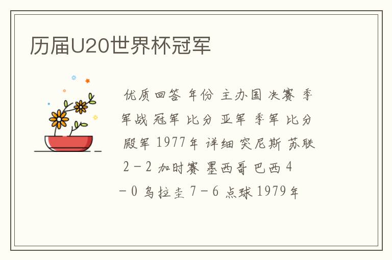 历届U20世界杯冠军