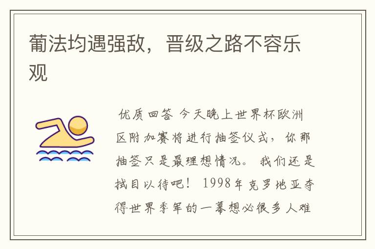 葡法均遇强敌,晋级之路不容乐观