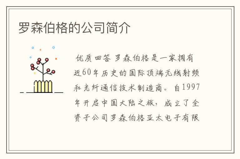 罗森伯格的公司简介