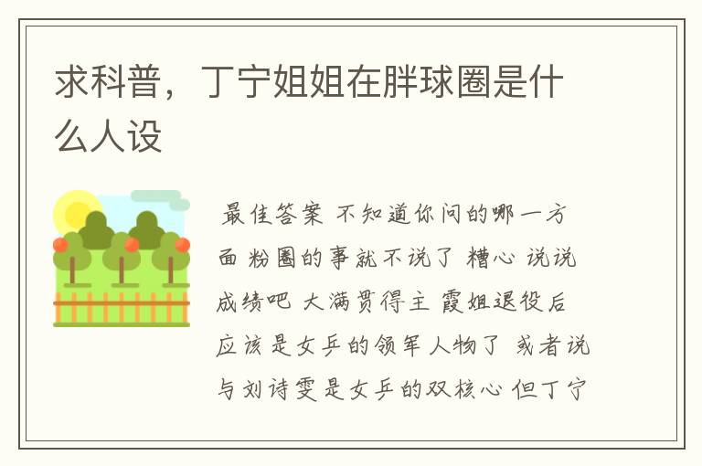 求科普，丁宁姐姐在胖球圈是什么人设