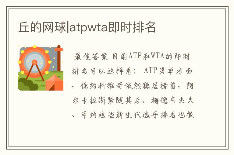 丘的网球|atpwta即时排名