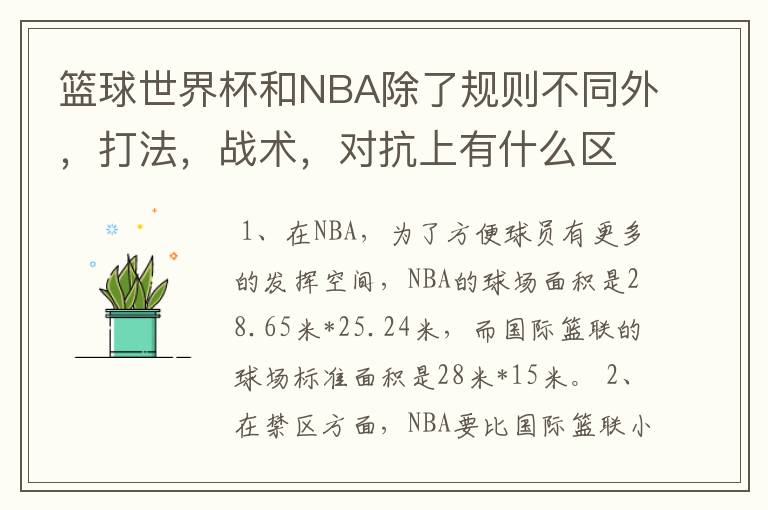 篮球世界杯和NBA除了规则不同外,打法,战术,对抗上有什么区别?