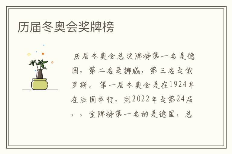 历届冬奥会奖牌榜