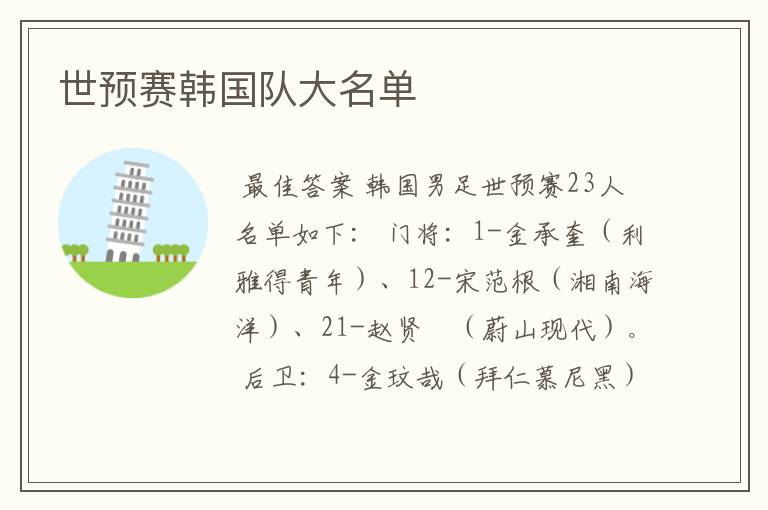 世预赛韩国队大名单