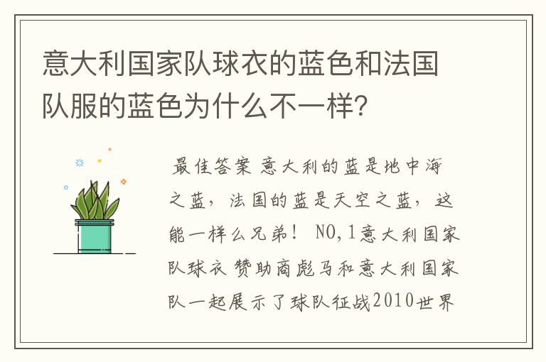意大利国家队球衣的蓝色和法国队服的蓝色为什么不一样?