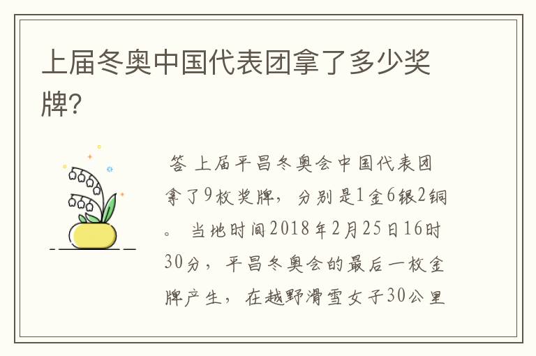 上届冬奥中国代表团拿了多少奖牌?
