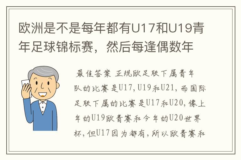 欧洲是不是每年都有U17和U19青年足球锦标赛，然后每逢偶数年就有U21青年足球锦标赛（实际是U23）