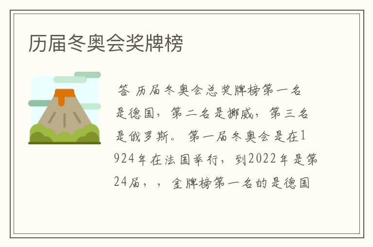 历届冬奥会奖牌榜