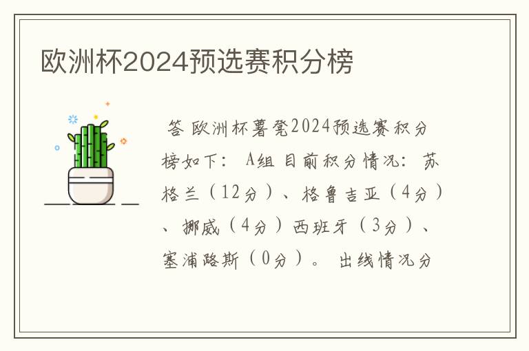 欧洲杯2024预选赛积分榜