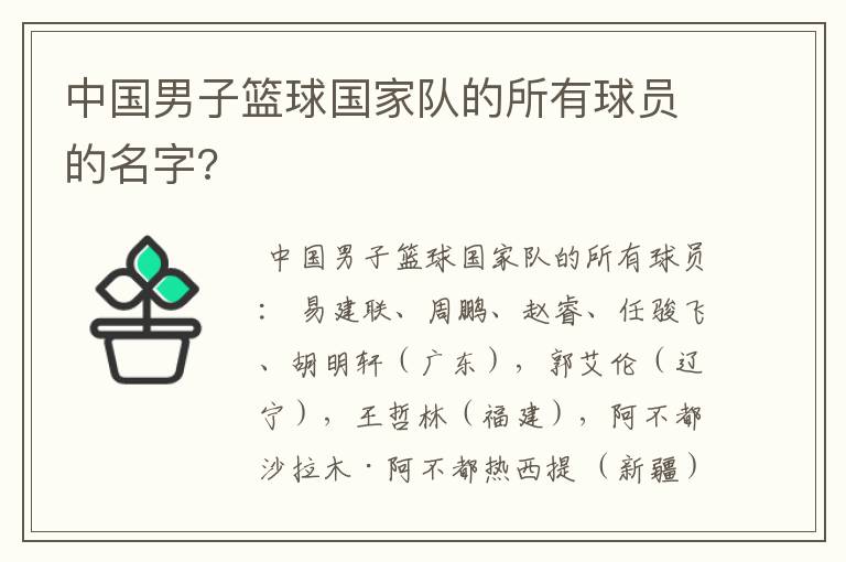 中国男子篮球国家队的所有球员的名字?