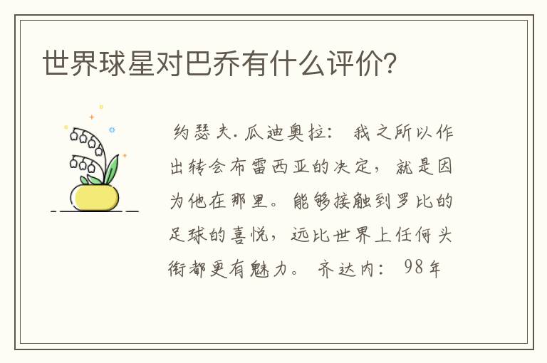 世界球星对巴乔有什么评价?