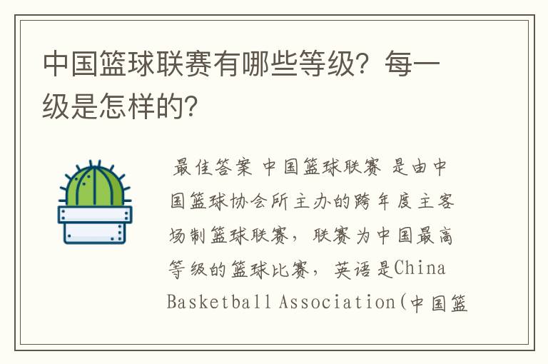 中国篮球联赛有哪些等级?每一级是怎样的?