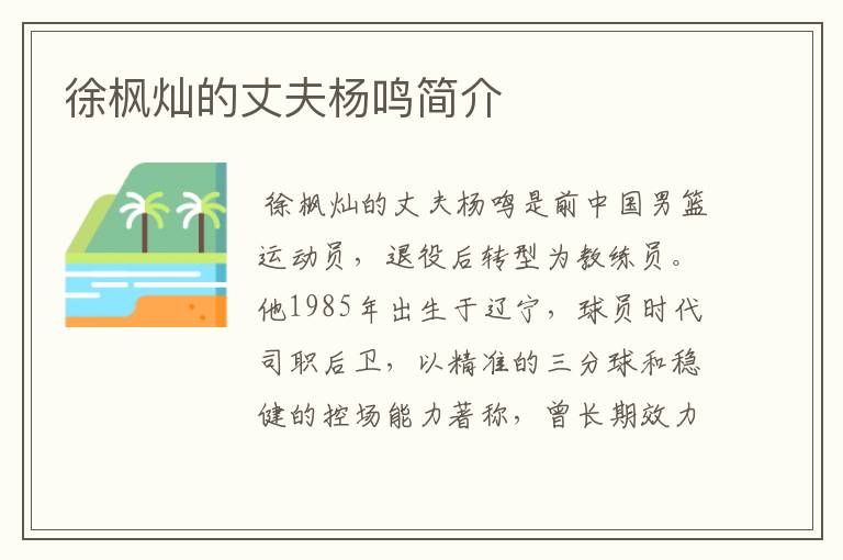 徐枫灿的丈夫杨鸣简介