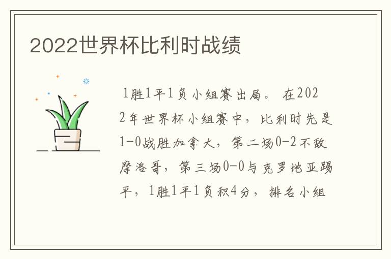 2022世界杯比利时战绩