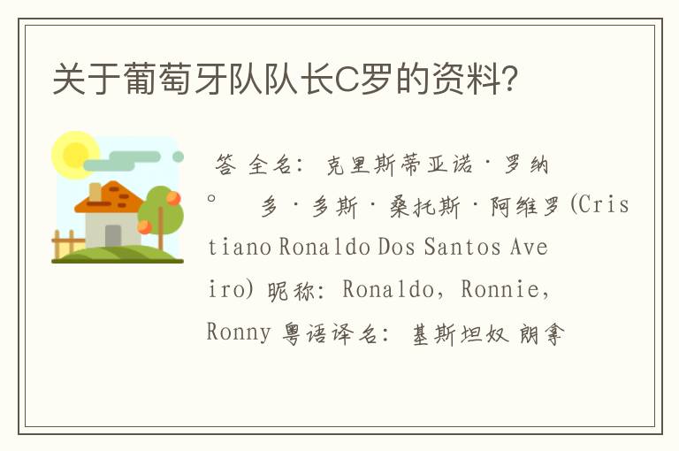 关于葡萄牙队队长C罗的资料?