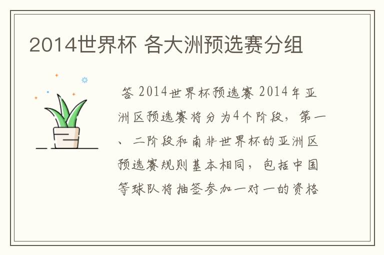 2014世界杯 各大洲预选赛分组