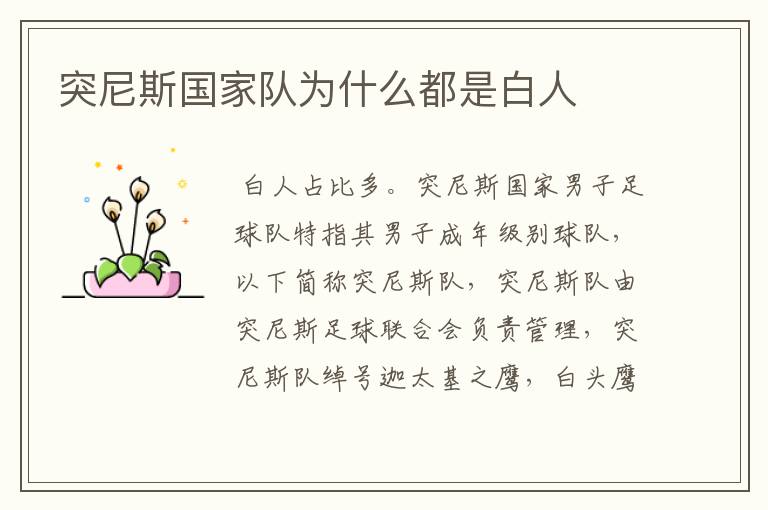 突尼斯国家队为什么都是白人