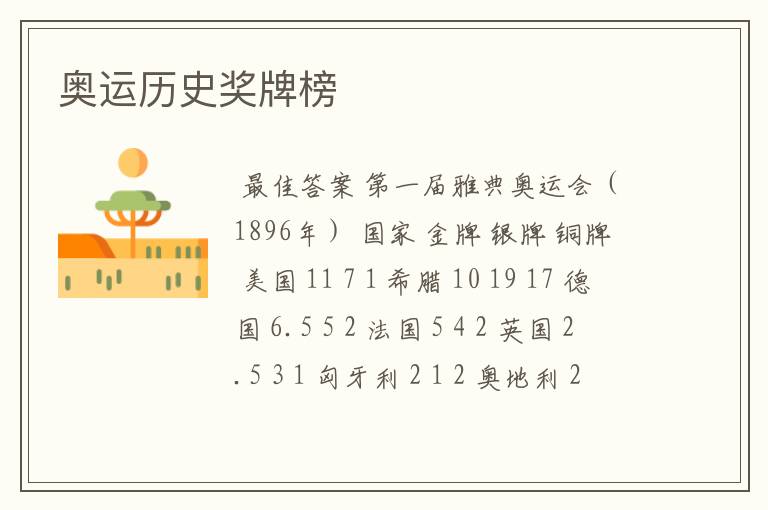 奥运历史奖牌榜