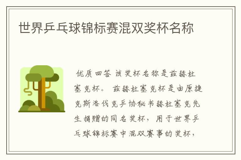 世界乒乓球锦标赛混双奖杯名称