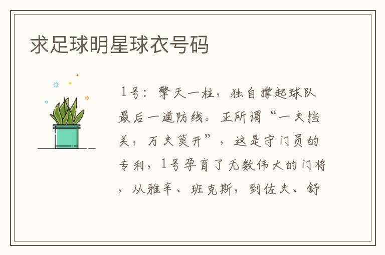 求足球明星球衣号码