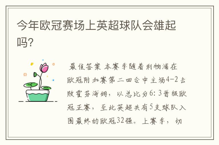 今年欧冠赛场上英超球队会雄起吗？