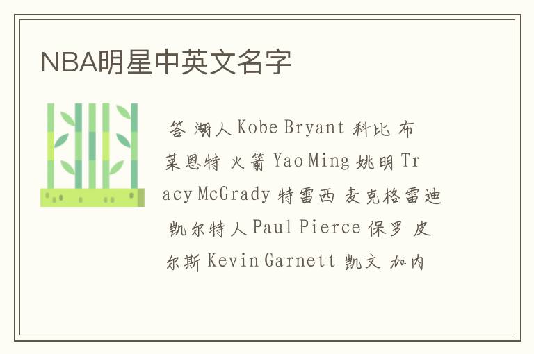 NBA明星中英文名字