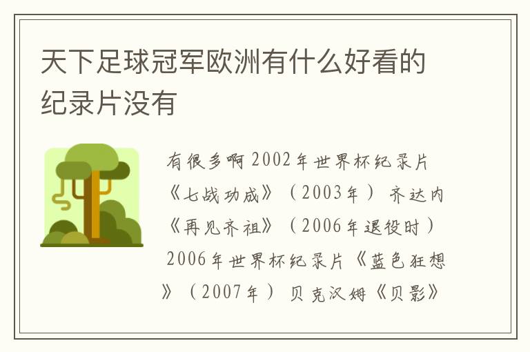 天下足球冠军欧洲有什么好看的纪录片没有