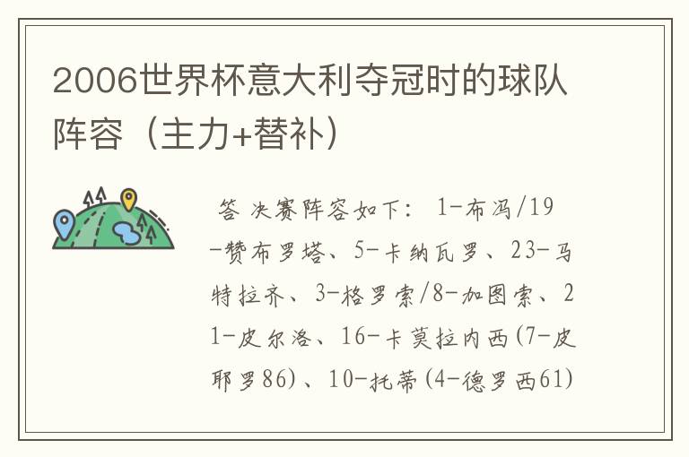 2006世界杯意大利夺冠时的球队阵容(主力+替补)