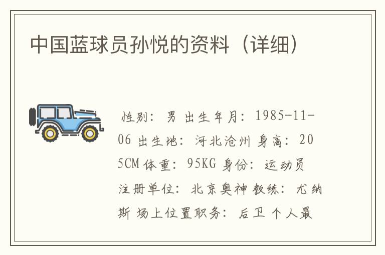 中国蓝球员孙悦的资料(详细)