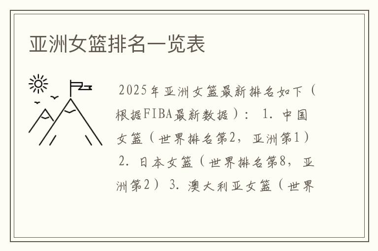 亚洲女篮排名一览表