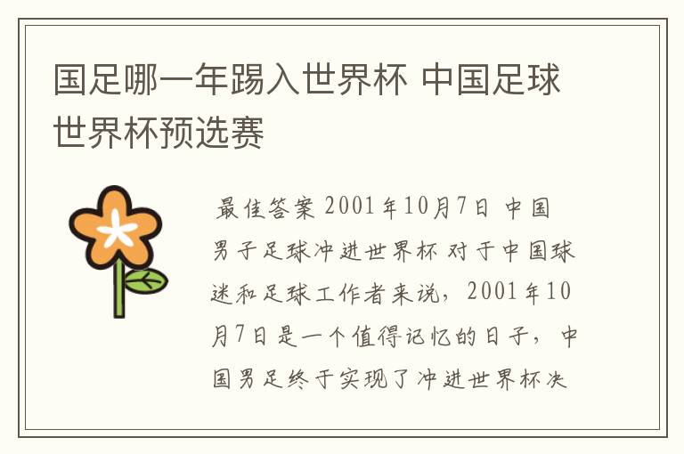 国足哪一年踢入世界杯 中国足球世界杯预选赛