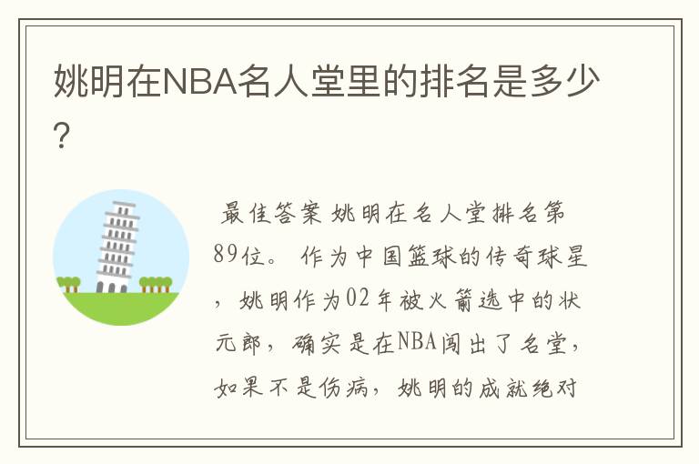 姚明在NBA名人堂里的排名是多少?