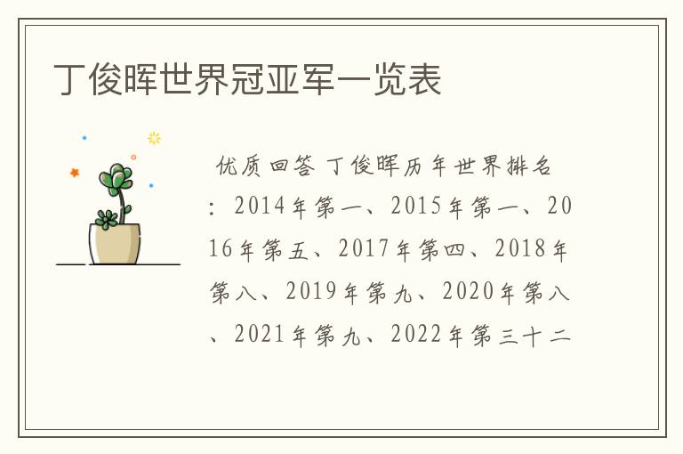 丁俊晖世界冠亚军一览表