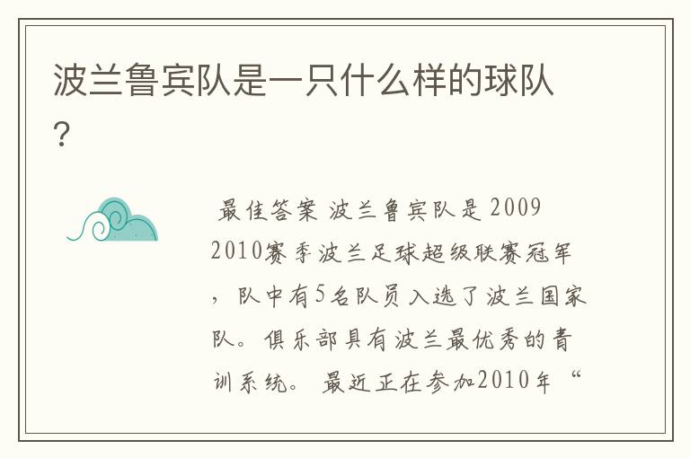 波兰鲁宾队是一只什么样的球队?