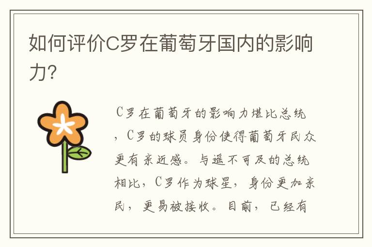 如何评价C罗在葡萄牙国内的影响力？