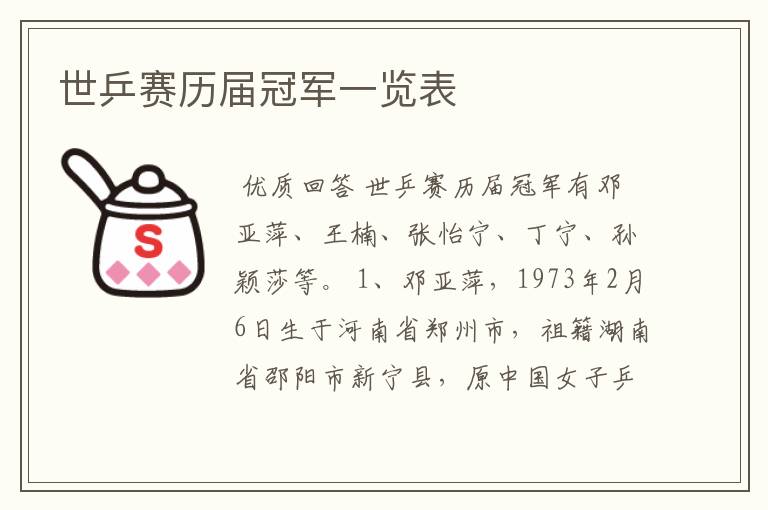 世乒赛历届冠军一览表