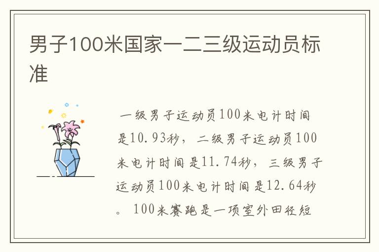 男子100米国家一二三级运动员标准